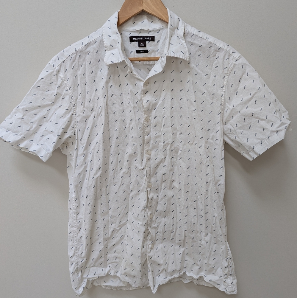Michael Kors Men's Slim Fit Short Sleeve Button-Up Shirt- XL